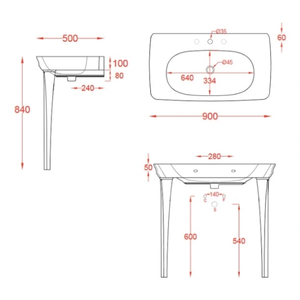 Раковина 90x50 см Artceram Civitas CIL002 01 00 bi*1