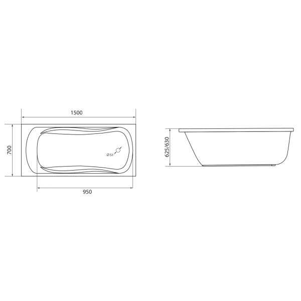 Акриловая ванна 150x70 см 1Marka Classic 01кл1570 А