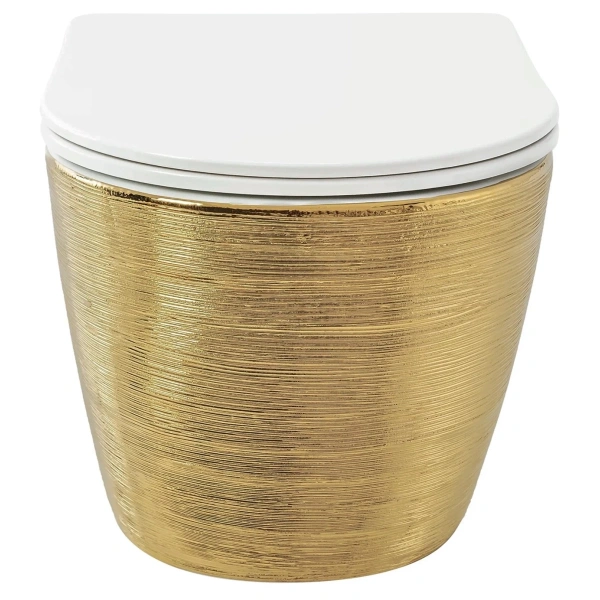 Унитаз подвесной Grossman GR-4455GWS безободковый, с сиденьем микролифт, белый/золото