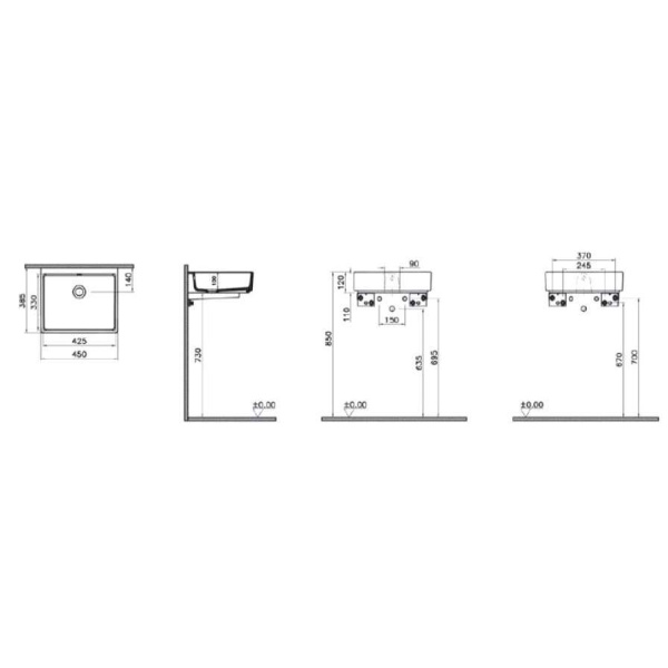 Прямоугольная раковина-чаша Vitra ArchiPlan 45 см 7400B003-0001 белый