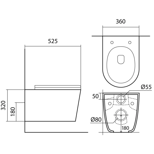 Унитаз подвесной Aquatek Вега AQ1905-MB безободковый, с сиденьем микролифт, черный матовый