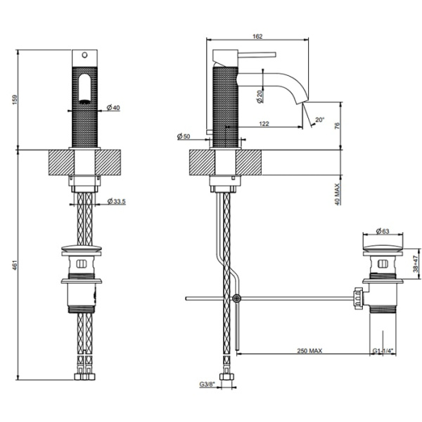 Смеситель для раковины Gessi 316 54401#707 черный матовый