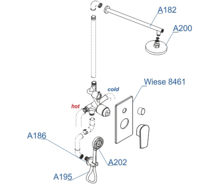 Душевой комплект WasserKRAFT Wiese 8400 A84202 оружейная сталь