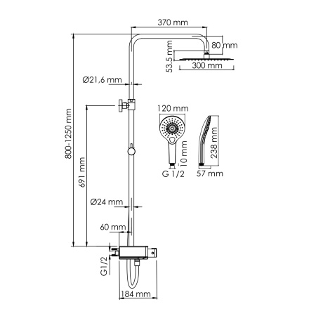 Душевая стойка WasserKRAFT A113.118.101.CH Thermo