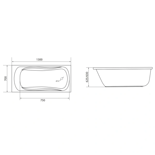 Акриловая ванна 130x70 см 1Marka Classic 01кл1370 А