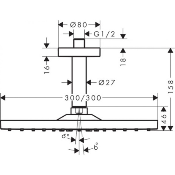 Верхний душ hansgrohe Raindance E 300 1jet 26250340 с потолочным подсоединением шлифованный черный хром
