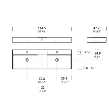 Раковина Milldue Man 145 2468*2 Bianco Opaco