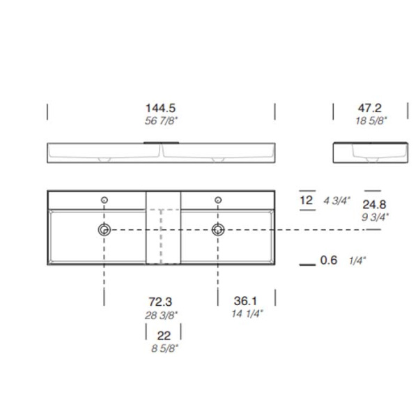 Раковина Milldue Man 145 2468*2 Bianco Opaco