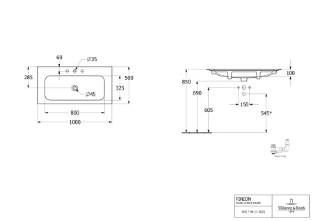 Раковина Villeroy&Boch Finion 100 4164A2R1 альпийский белый