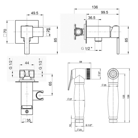 Смеситель с гигиеническим душем Paini Kampana 53CR442QRU