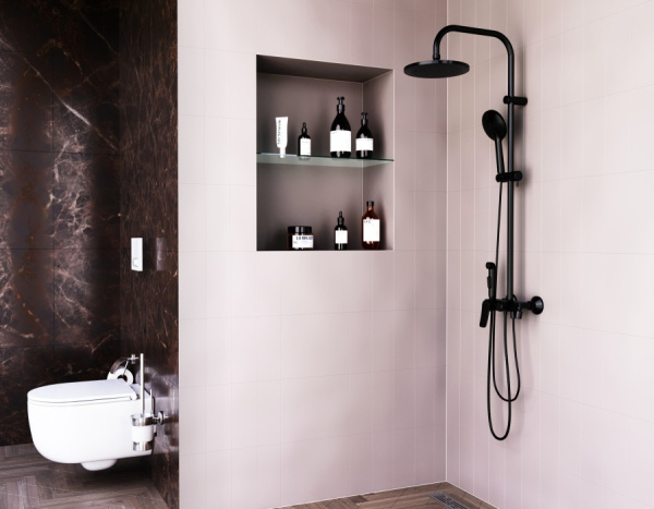 Душевая система Damixa Jupiter 977770300 со смесителем-полкой черный