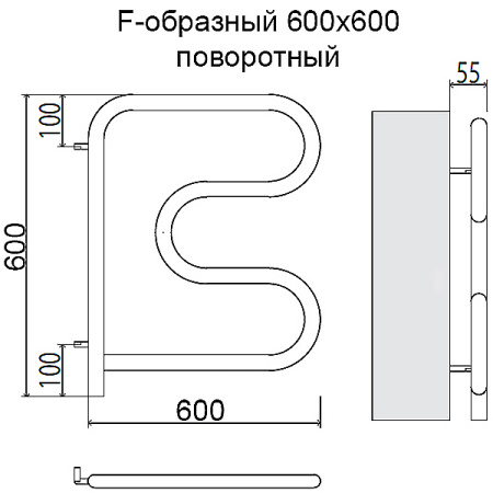 Полотенцесушитель электрический Terminus F-образный поворот 600х600 4620768883897
