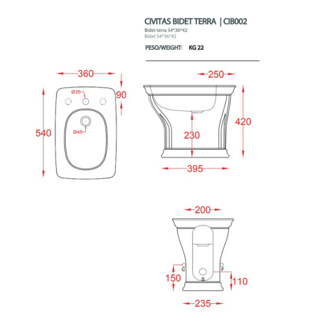 Биде напольное Artceram Civitas CIB002 34 00