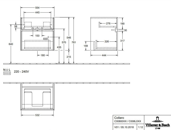 Тумба под раковину Villeroy&Boch Collaro C00800FQ дуб графит