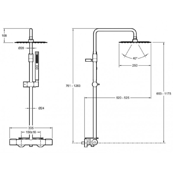 Душевая стойка Jacob Delafon Metro E26596-CP с термостатом