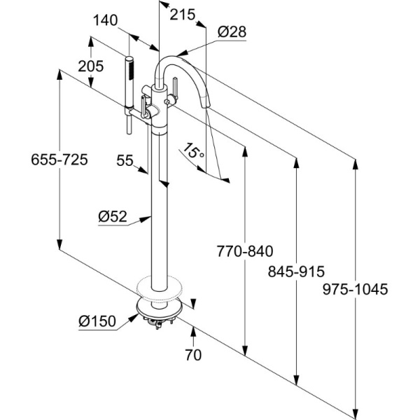Смеситель для ванны и душа Kludi Nova Fonte 205900515 с душевым гарнитуром