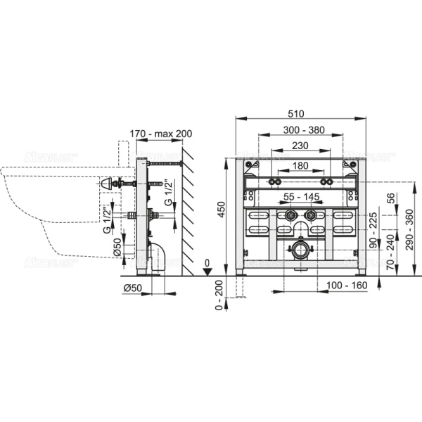 Инсталляция для биде AlcaPlast A105/450