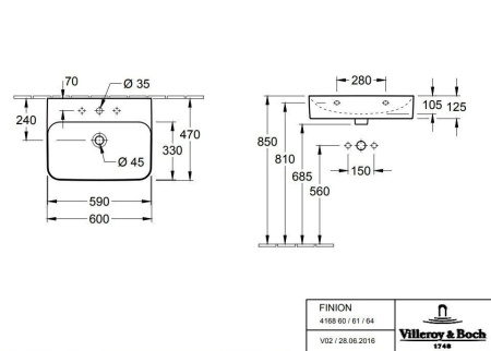 Раковина Villeroy&Boch Finion 60 416861R1 альпийский белый