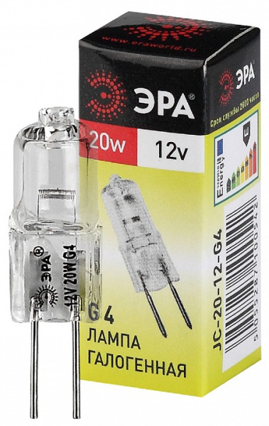 Лампа галогеновая Эра  G4 20Вт 3000K G4-JC-20W-12V