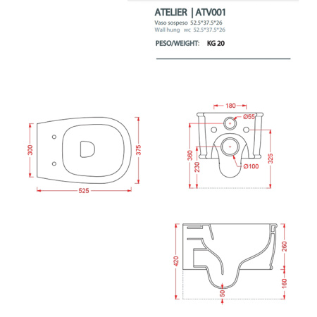 Подвесной унитаз Artceram Atelier ATV001 40 00