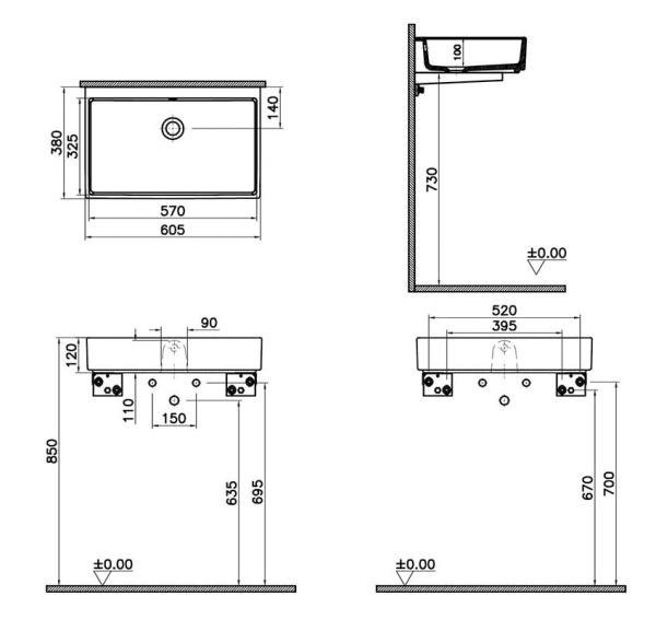 Прямоугольная раковина-чаша Vitra ArchiPlan 60 см 7404B003-0012 белый