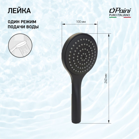 Душевая лейка Paini Torino TRYO155 черная матовая