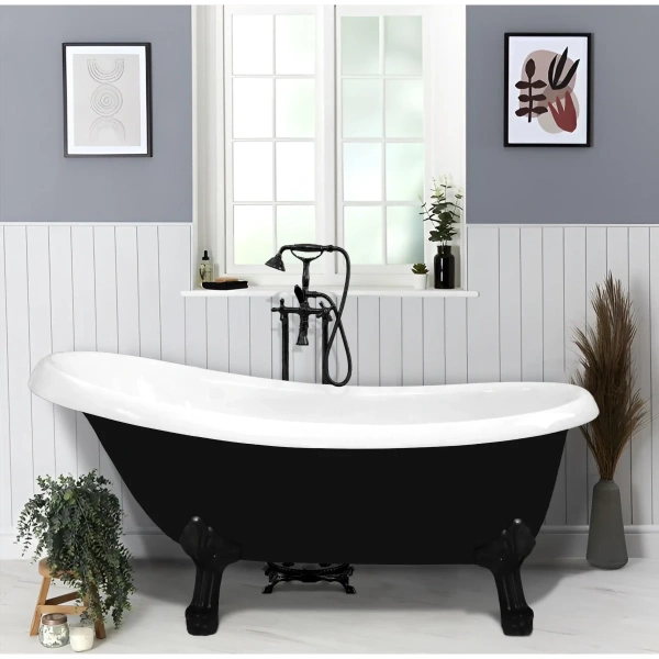 Акриловая ванна Ceruttispa Classic CT9975 157x77 см, отдельностоящая, черный матовый/белый