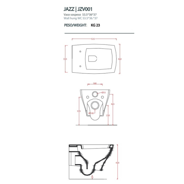 Подвесной унитаз Artceram Jazz JZV001 05 00