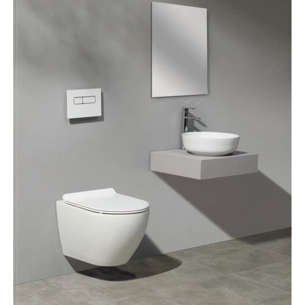 Унитаз подвесной CeramaLux 2197 безободковый, с сиденьем микролифт, белый