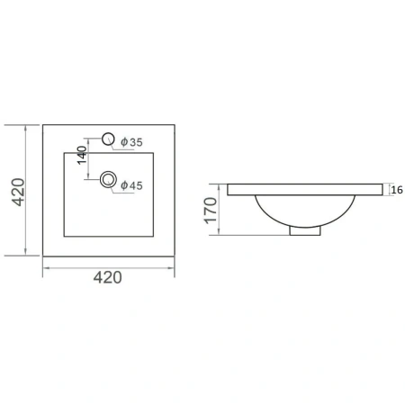 Раковина 42x42 см Orange B03-410W