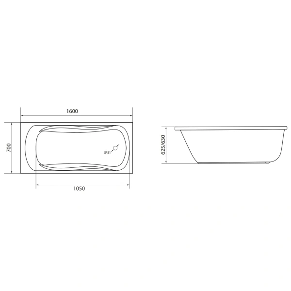 Акриловая ванна 160x70 см 1Marka Classic 01кл1670 А