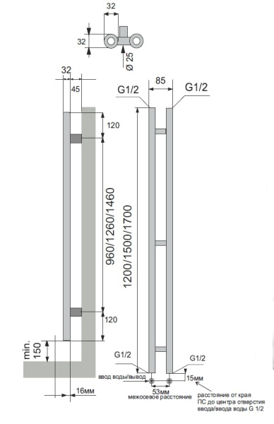 Полотенцесушитель водяной Neoinox EL VERTO 1500x85 POL хром