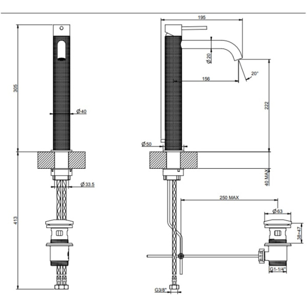 Смеситель для раковины Gessi 316 54403#299 черный матовый