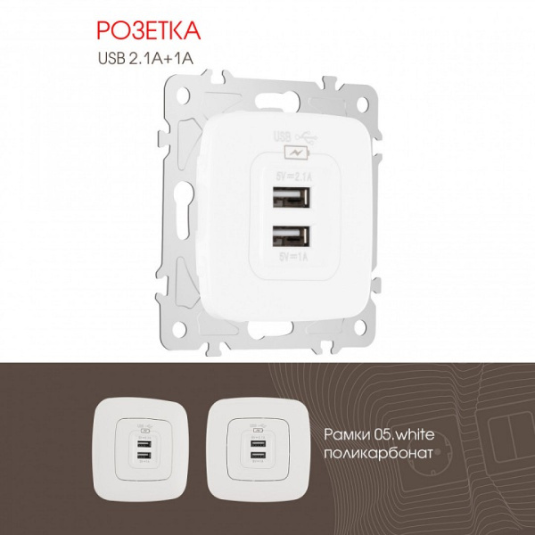 Розетка USB без рамки Arte Milano am-205 205.46-1.white
