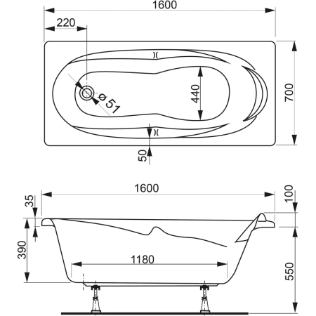 Акриловая ванна 160x70 см Vagnerplast Kleopatra VPBA167KLE2X-04
