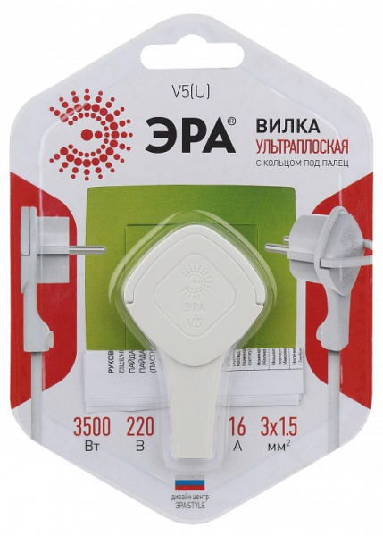 Вилка прямая с заземлением Эра  V5(U)
