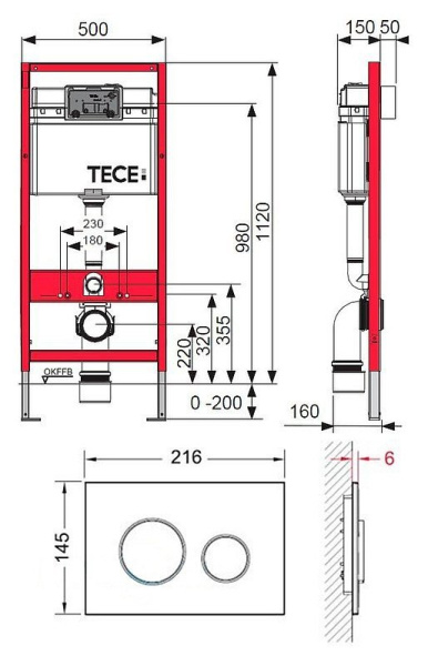 Инсталляция для унитаза Tece K440921 в комплекте с клавишей