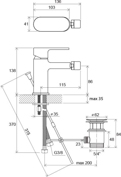 Смеситель для биде Ravak Chrome CR 055.00 X070055 с донным клапаном