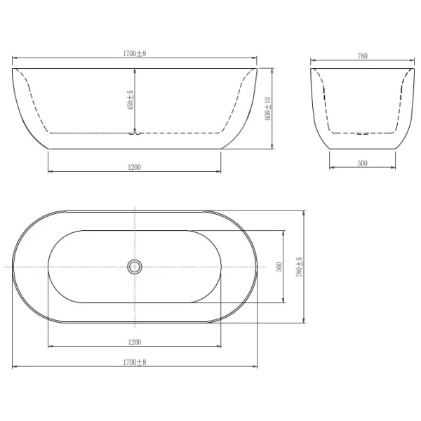 Акриловая ванна Aquatek Афина AQ-144778Bl 170x78 см, отдельностоящая, черный/белый