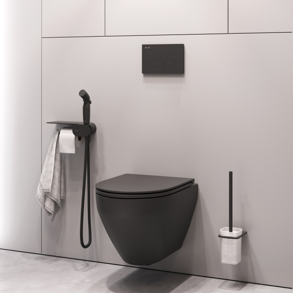 Подвесной унитаз AM.PM Spirit V2.0 CK70H1103B с гигиеническим душем и аксессуарами черный матовый