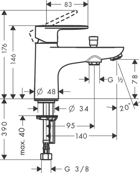 Смеситель для ванны и душа hansgrohe Vernis Blend 71444000 Monotrou хром
