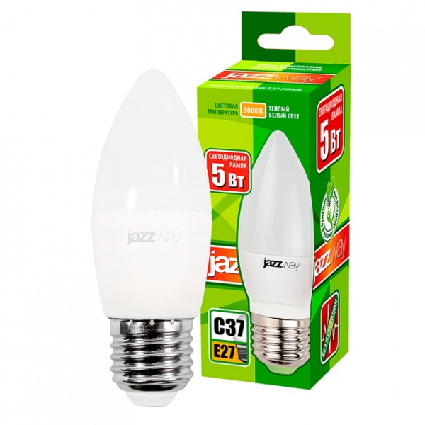 Лампа светодиодная Jazzway  E27 5Вт 3000K PLED-ECO-C37 5w E27 3000K