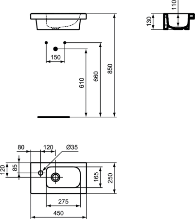 Раковина Ideal Standard Connect Space 45 (E136201) левосторонняя