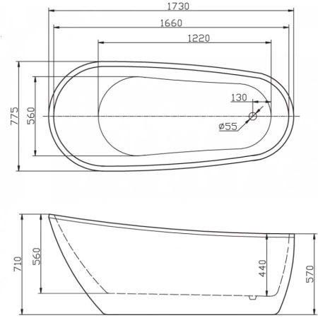 Акриловая ванна BelBagno BB15 173x77,5 см, отдельностоящая, белый