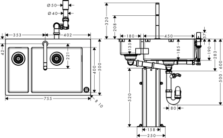 Кухонная комбинация hansgrohe C71-F655-09 43206000 хром
