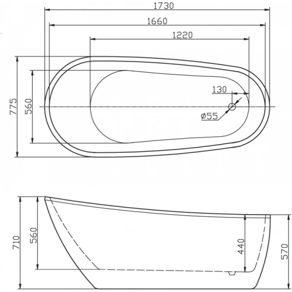 Акриловая ванна BelBagno BB15 173x77,5 см, отдельностоящая, белый