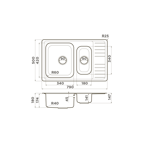 Кухонная мойка Omoikiri Sagami 79-2-IN нержавеющая сталь/нержавеющая сталь 4993733