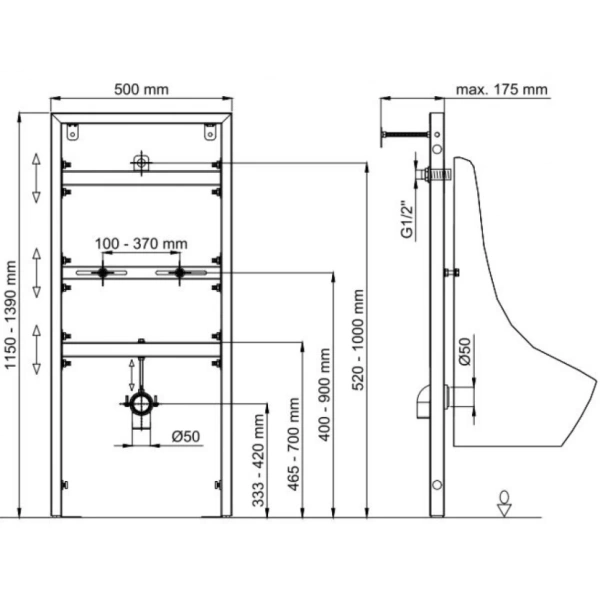 Монтажный элемент для подвесного писсуара, 1150 мм Berges Novum 049215