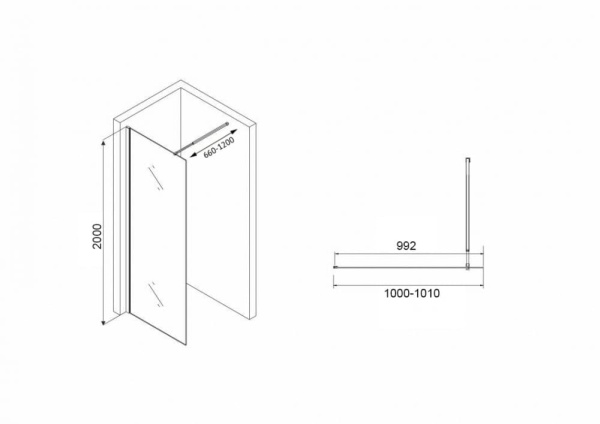 Душевая перегородка Abber Immer Offen 100 AG61101R8 черная