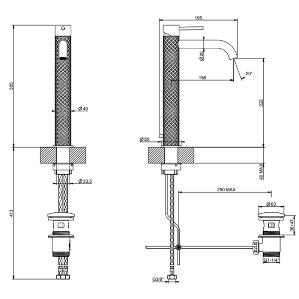 Смеситель для раковины Gessi 316 54103#707 черный матовый